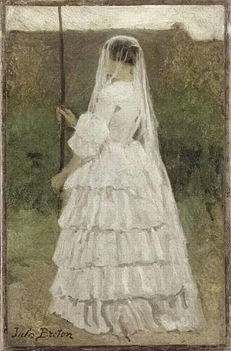 Girl carrying a banner by Jules Breton — Oil Painting Reproduction