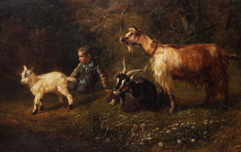 Child with goats by Filippo Palizzi — Oil Painting Reproduction