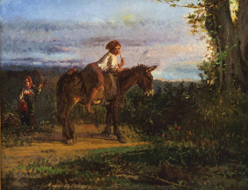 Children with donkey by Filippo Palizzi — Oil Painting Reproduction