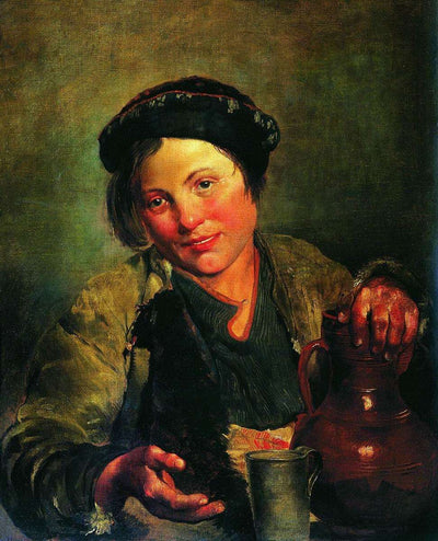 A boy selling brew in living room
