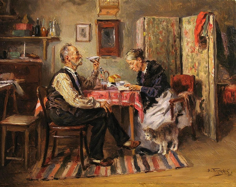 Morning tea by Vladimir Makovsky — Oil Painting Reproduction