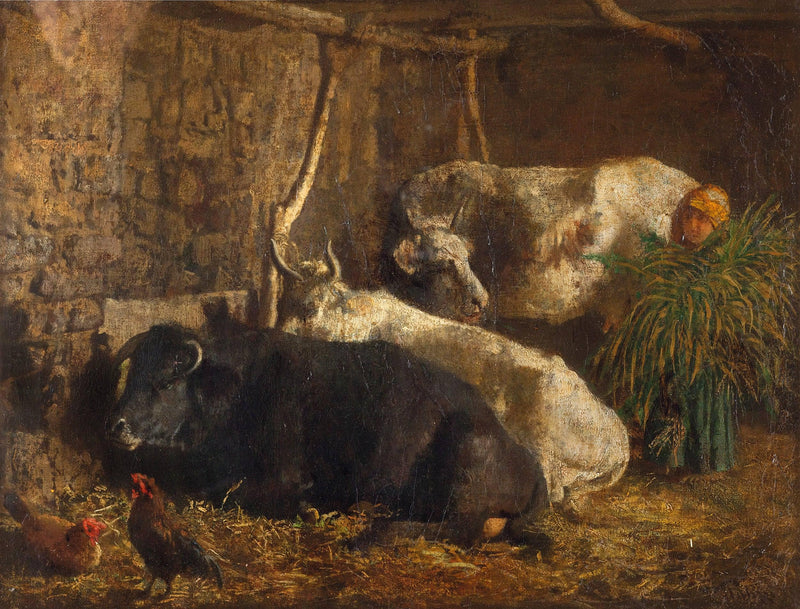 Stable with oxen by Filippo Palizzi — Oil Painting Reproduction