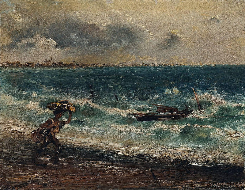 Fisher boy on the sea beach by Anton Romako — Oil Painting Reproduction