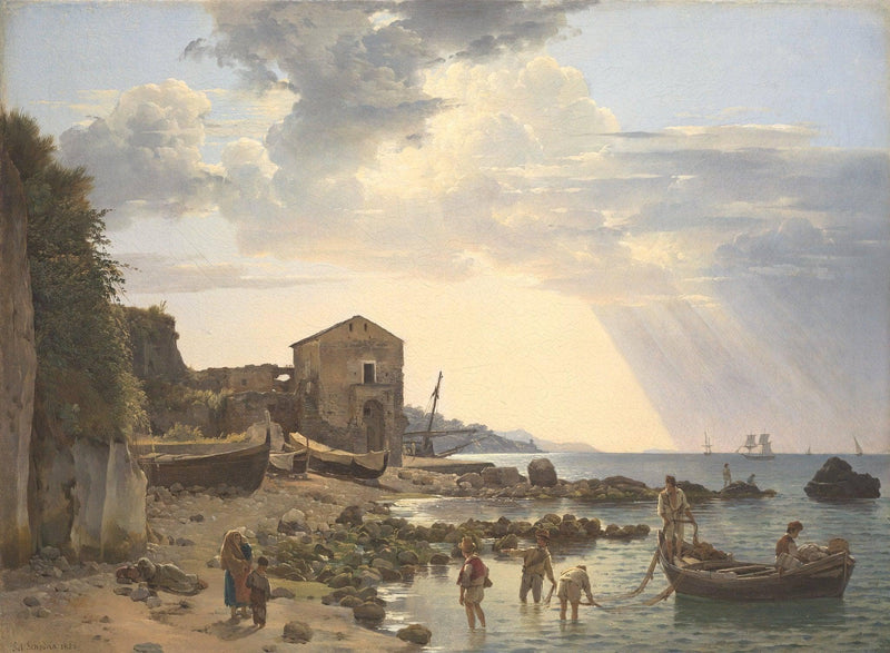 Small harbor in Sorrento overlooking the islands of Ischia and Procida by Sylvester Shchedrin — Oil Painting Reproduction
