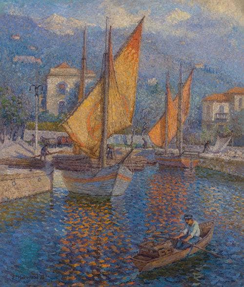 Sailboats and Rowboat, Chiogga, Italy by James Taylor Harwood — Oil Painting Reproduction
