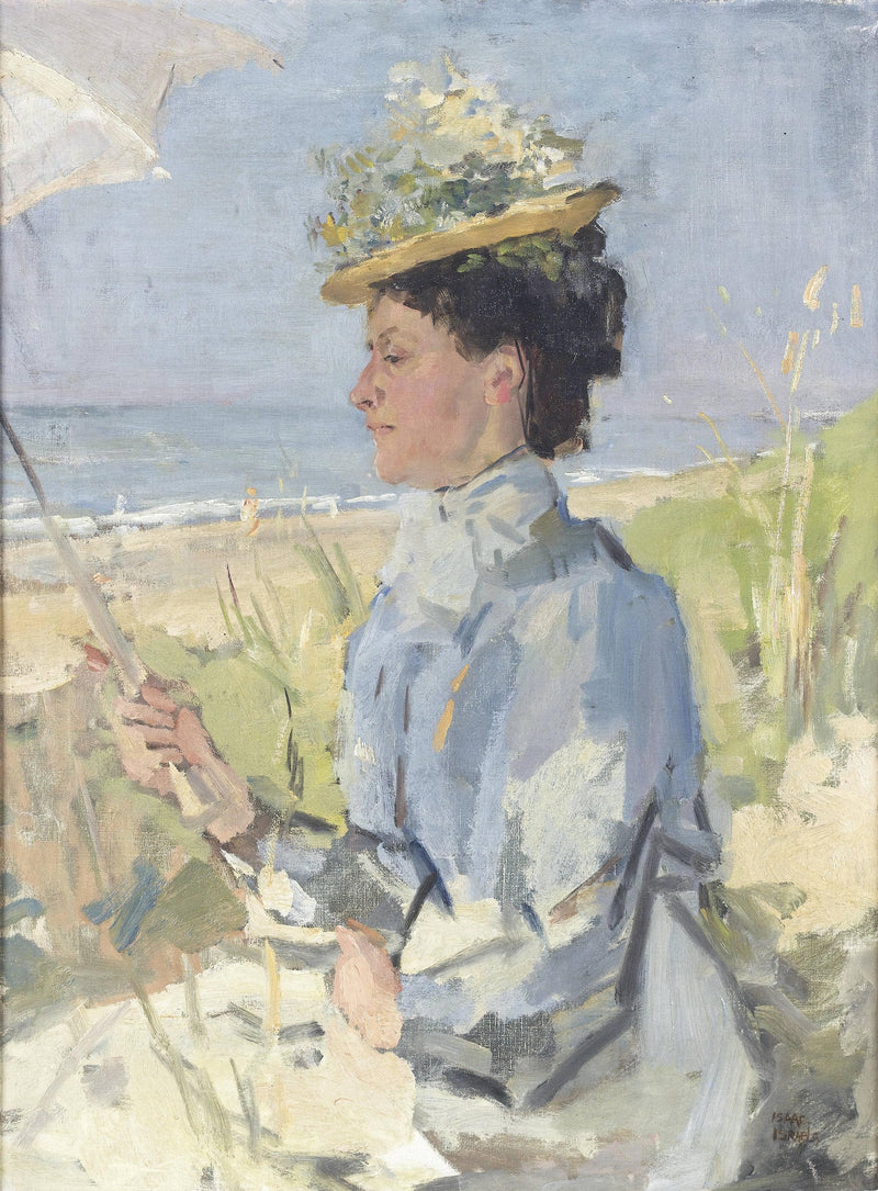 At the Beach - Portrait of Martha Salomon by Isaac Israels — Oil Painting Reproduction