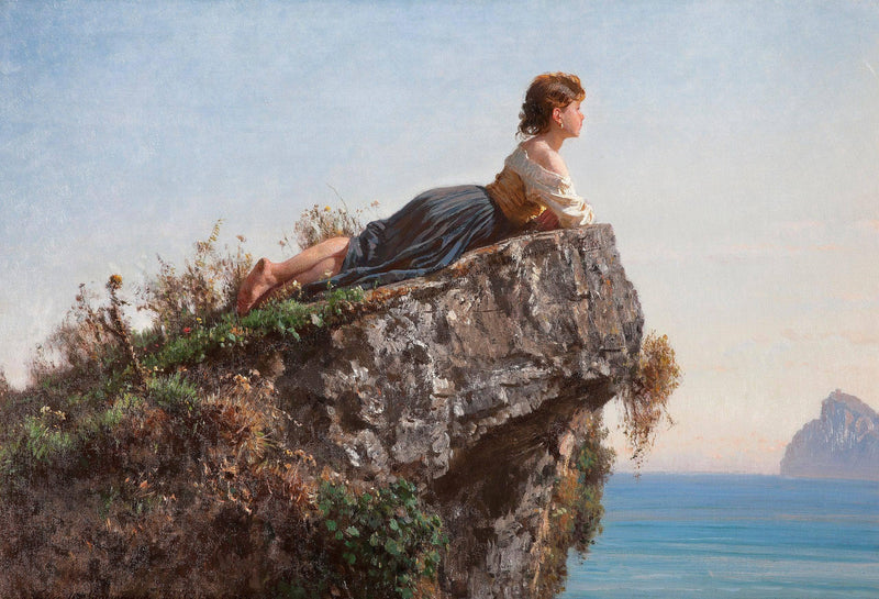 The Maiden on the rock in Sorrento by Filippo Palizzi — Oil Painting Reproduction