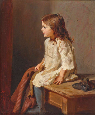 Girl sitting on a table in bedroom