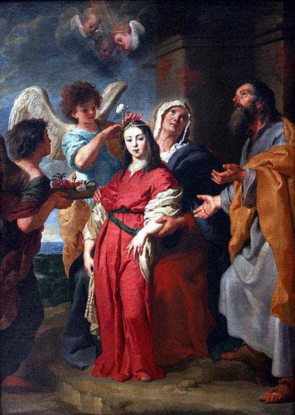 Adolescent Virgin decorated by Angels in the presence of Joachim and Saint Anne by Gaspar de Crayer — Oil Painting Reproduction