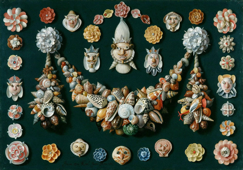 Festoon, masks and rosettes made of shells by Jan van Kessel the Elder — Oil Painting Reproduction