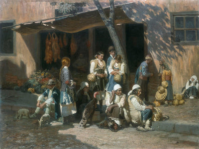 Peasant women at the market in Sofia in apartment