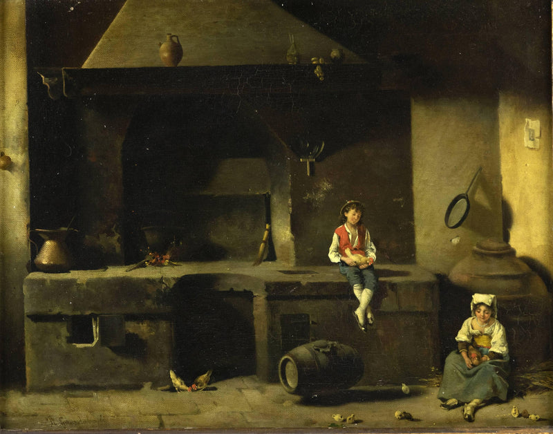 Interior with figures by Guerrino Guardabassi — Oil Painting Reproduction