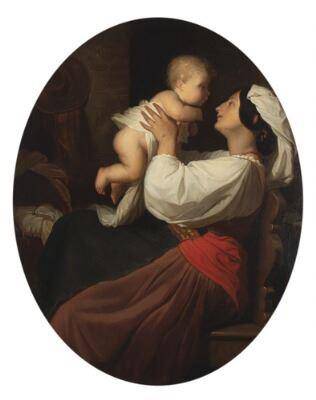 An Italian mother with her child in apartment