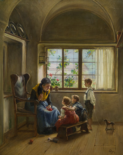 The grandmother tells in living room