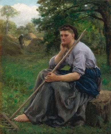 Tedder Seated at the Edge of a Wood by Jules Breton — Oil Painting Reproduction