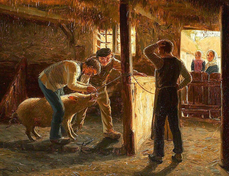 A Boar is Fitted with a Nose Ring by Otto Bache — Oil Painting Reproduction