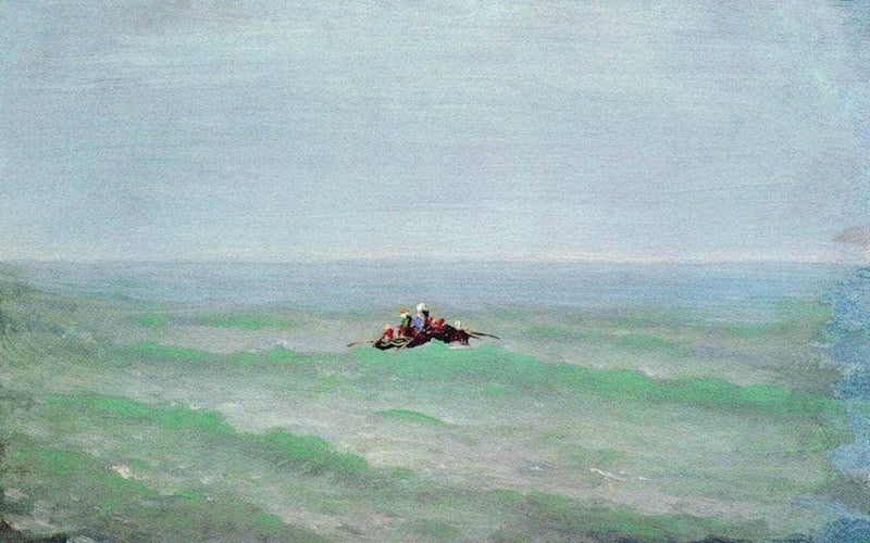 A boat in the sea. Crimea by Arkhyp Kuindzhi — Oil Painting Reproduction