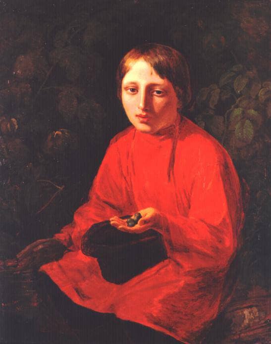 A Boy in a Red Shirt by Alexey Venetsianov — Oil Painting Reproduction