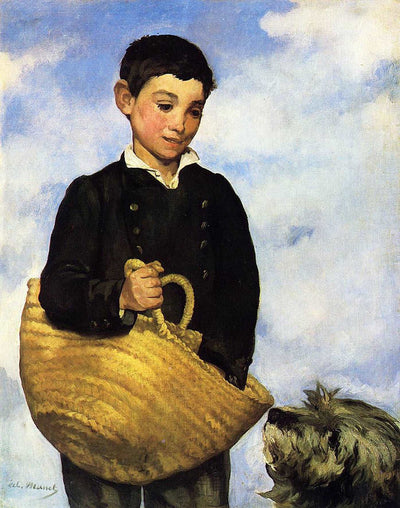 A boy with a dog in kitchen