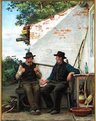 A conversation between two fishermen, Hornbæk by Carl Bloch — Oil Painting Reproduction