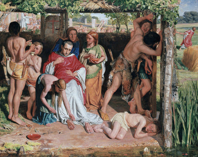 A Converted British Family Sheltering a Christian Priest from the Persecution of the Druids in modern living room