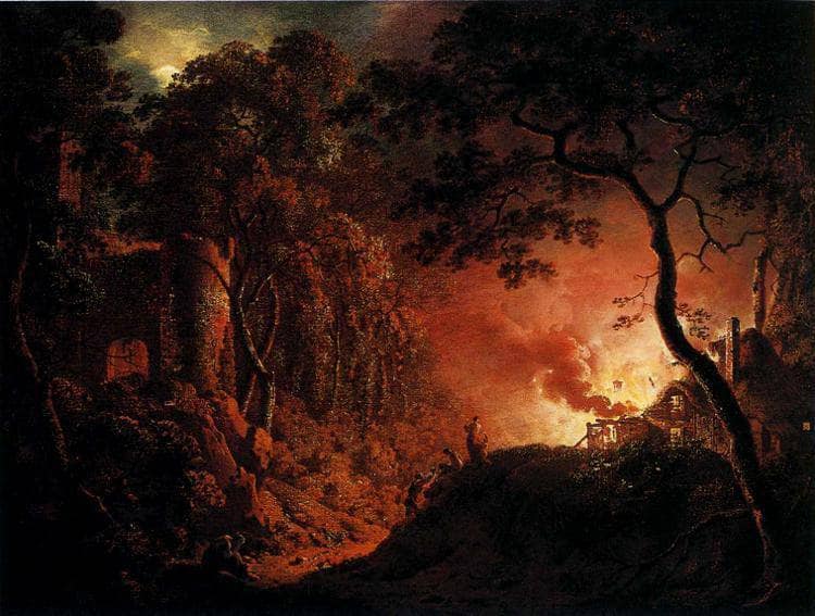 A Cottage on Fire by Joseph Wright — Oil Painting Reproduction