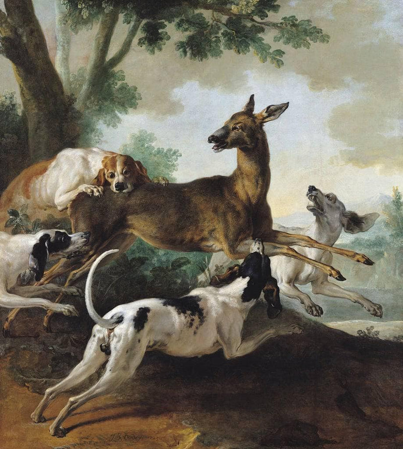 A Deer Chased by Dogs by Jean-Baptiste Oudry — Oil Painting Reproduction