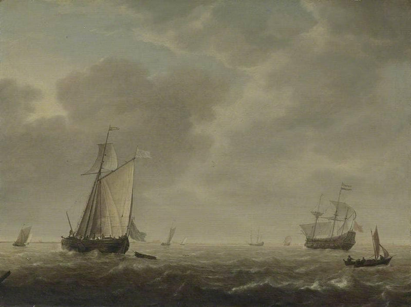 A Dutch Man of War and Various Vessels in a Breeze by Simon de Vlieger — Oil Painting Reproduction