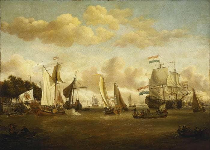 A Dutch Yacht on the River Y by Abraham Storck — Oil Painting Reproduction