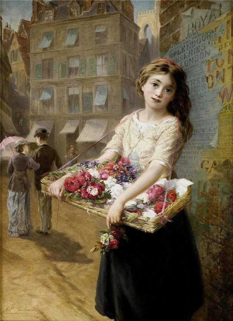 A girl selling roses by Augustus Edwin Mulready — Oil Painting Reproduction