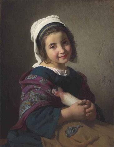 A girl with her doll in home office