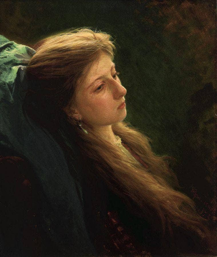 A Girl with her hair unbraided by Ivan Kramskoy — Oil Painting Reproduction