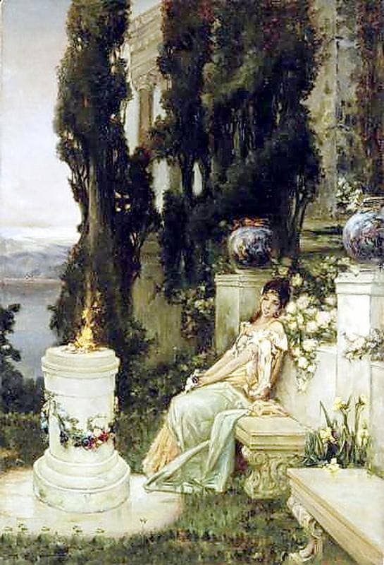 A Lady on a Marble Bench in Ancient Rome by Wilhelm Kotarbinski — Oil Painting Reproduction