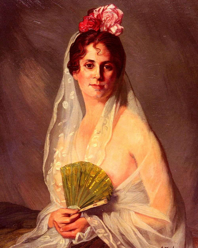 A lady with a fan by Eduardo Zamacois — Oil Painting Reproduction