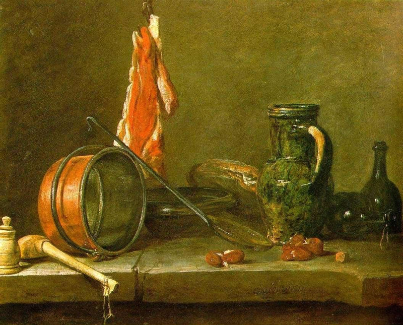 A Lean Diet with Cooking Utensils by Jean-Baptiste-Simeon Chardin — Oil Painting Reproduction