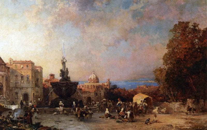 A Market in Naples by Franz Richard Unterberger — Oil Painting Reproduction