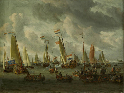 A Mock Sea Battle on the Ij, in Honour of the Russian Ambassadors-mock Battle on the Ij on the Occasion of Czar Peter the Great's Visit, 1 September 1697 in dining room