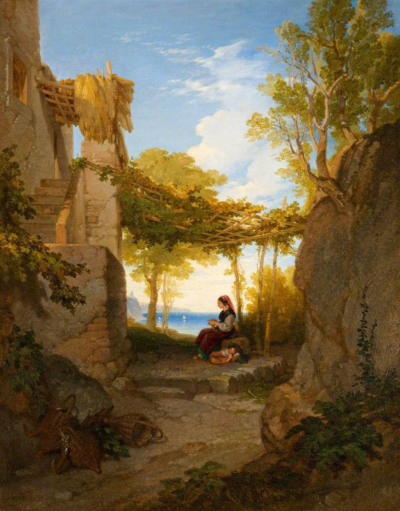 A Mother and Child beneath an Arbour at Evening by Penry Williams — Oil Painting Reproduction