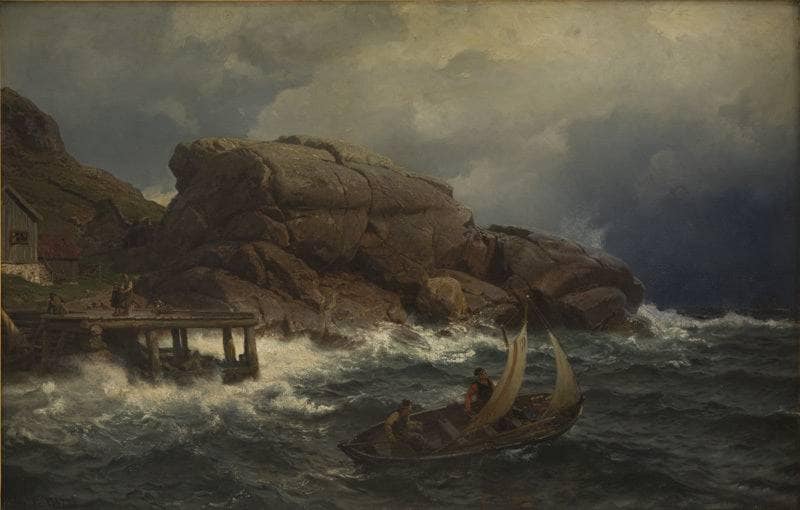 A Norwegian Seaport by Hans Gude — Oil Painting Reproduction