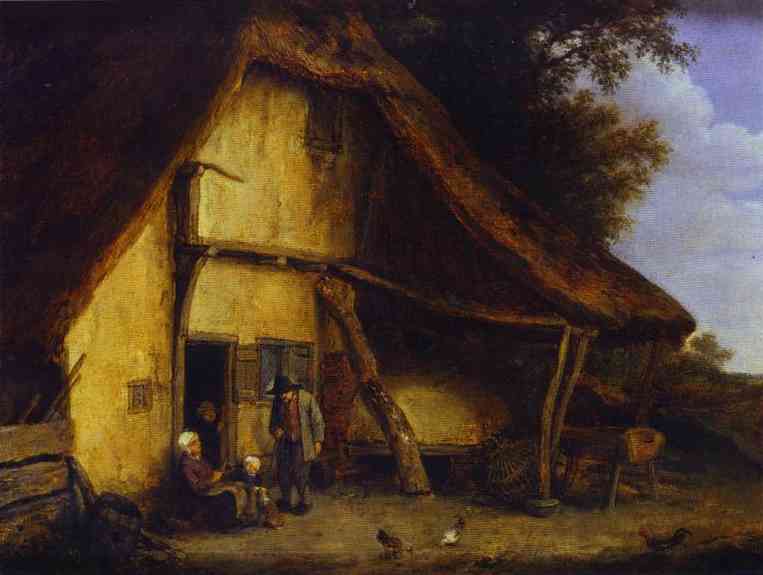 A Peasant Family Outside a Cottage by Adriaen van Ostade — Oil Painting Reproduction