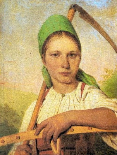 A Peasant Woman with Scythe and Rake in modern living room