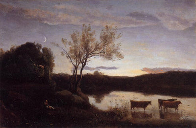 A Pond with three Cows and a Crescent Moon in kitchen