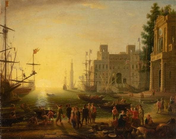 A Port Scene with the Villa Medici by Claude Lorrain — Oil Painting Reproduction