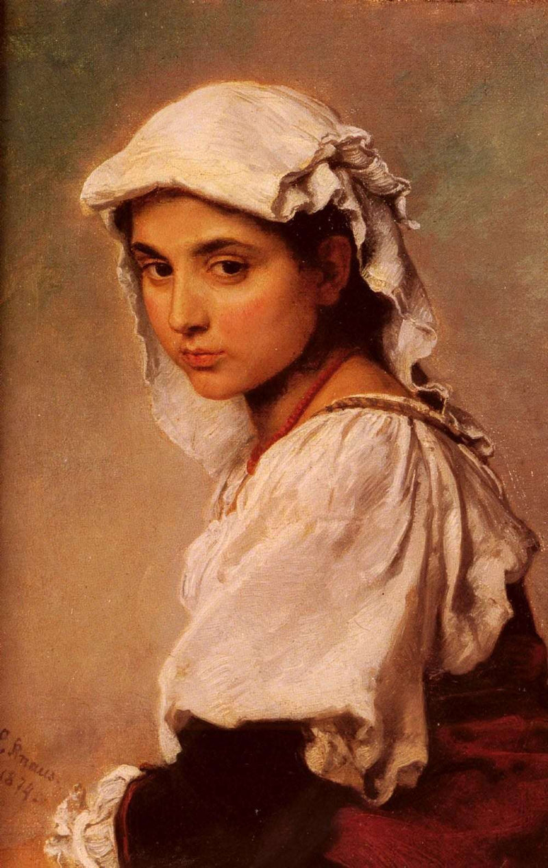 A portrait of a Italian girl by Ludwig Knaus — Oil Painting Reproduction