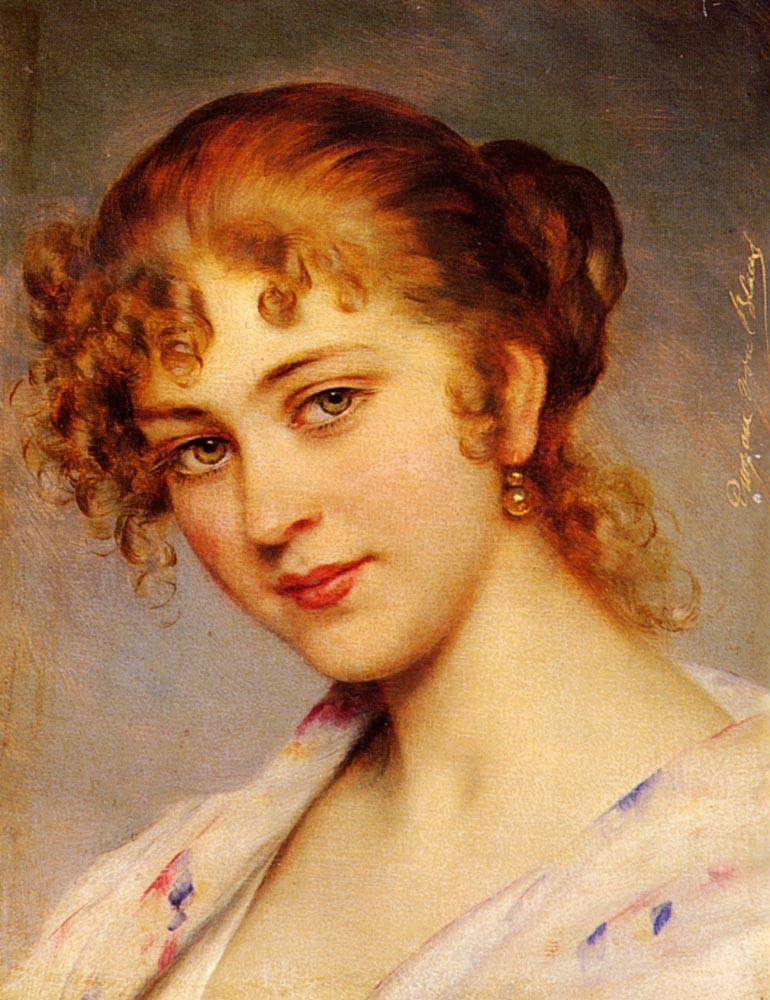 A Portrait Of A Young Lady by Eugene de Blaas, Oil Painting Reproduction