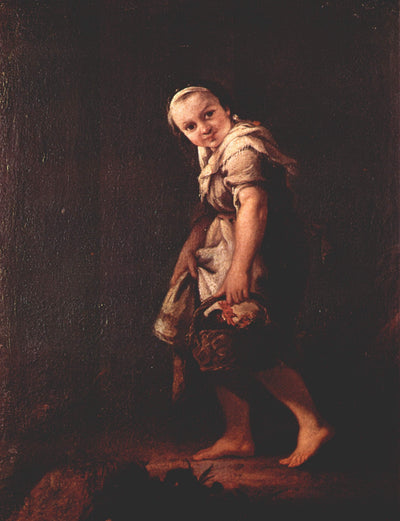 A Shepherd girl with a basket in kitchen