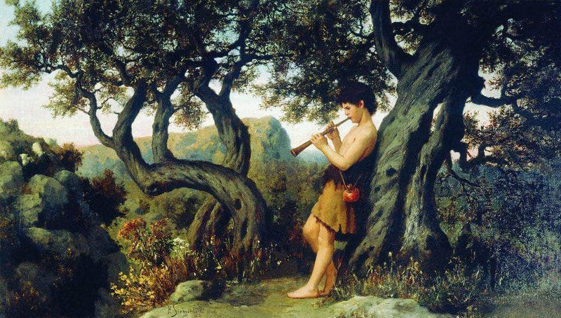 A Shepherd Playing Flute by Henryk Siemiradzki — Oil Painting Reproduction