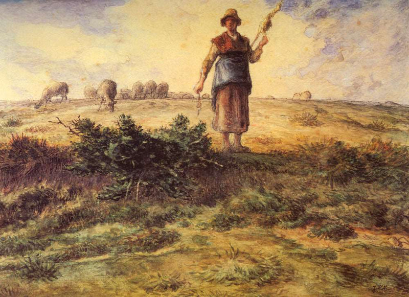 A Shepherdess And Her Flock by Jean-Francois Millet — Oil Painting Reproduction