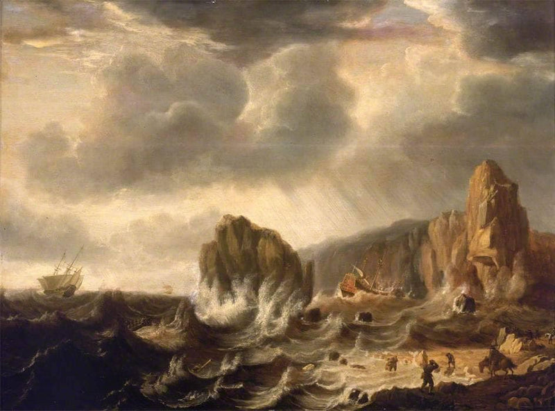 A Ship Wrecked off a Rocky Coast by Simon de Vlieger — Oil Painting Reproduction