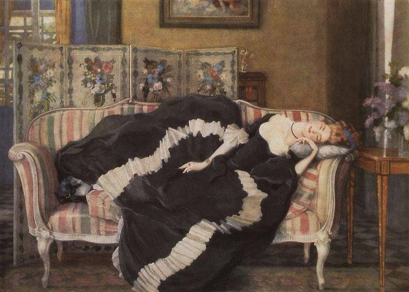 A Sleeping Woman by Konstantin Somov — Oil Painting Reproduction